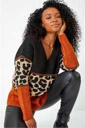 Petite Animal Colourblock Stretch Jumper