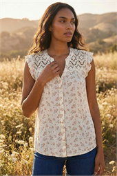 Lace Yoke Floral Blouse
