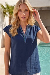 Petite Cotton Embroidered V-Neck Top