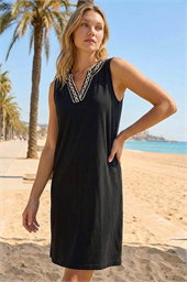 Trim Detail V-Neck A-Line Dress