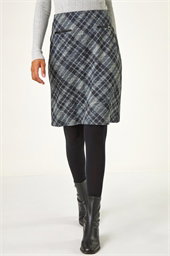 Elastic Waist Check Print Pocket Pencil Skirt
