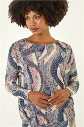 Abstract Print Banded Hem Stretch Top