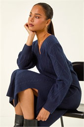 Petite V-Neck Knit Midi Dress