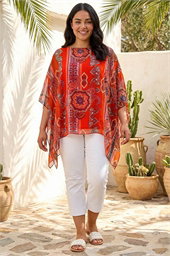 Curve Ikat Paisley Asymmetric Overlay Top