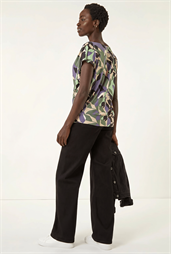 Geometric Leaf Print Cowl Neck Top