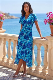 Floral Frill Mesh Stretch Dress