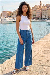 Petite Stitch Pocket Wide Leg Jeans
