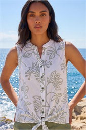Floral Puff Print Tie Blouse