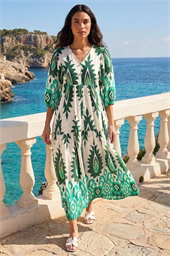 Aztec Print V-Neck Midi Dress