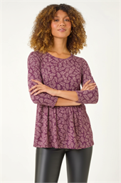 Leaf Print Gathered Tunic Top