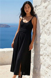 Petite Crochet Trim Linen Blend Maxi Dress