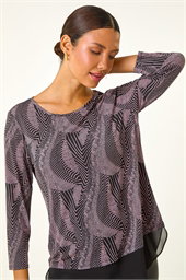 Printed Chiffon Hem Top