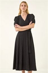 Wrap Bodice Belted Midi Dress