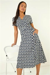 Petite Geometric Tie Waist Wrap Dress