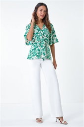 Floral Print V-Neck Wrap Tie Top