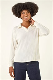Ribbed Collared Stretch Top