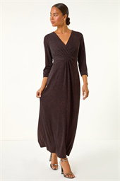 Petite Gathered Glitter Maxi Stretch Dress