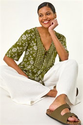 Floral Print Tassel Tunic Top