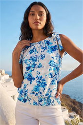 Floral Print Bow Detail Stretch Top