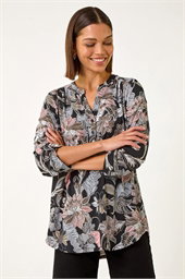 Floral Print Pleated Shirt