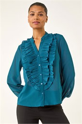 Ruffle Front V-Neck Blouse