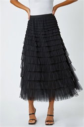Elasticated Mesh Tiered Ruffle Skirt