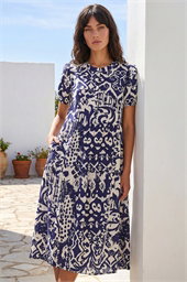Abstract Print Midi Shirt Dress