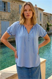 Shirred Tie Front Neck Top