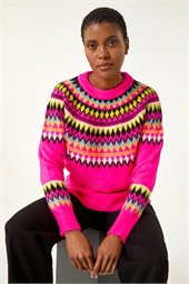 Diamond Print Crew Neck Knit Jumper