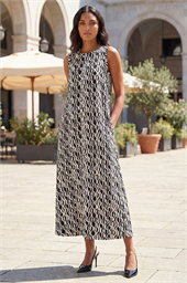 Geo Print Pocket Midi Dress