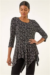 Floral Print Asymmetric Tunic Top