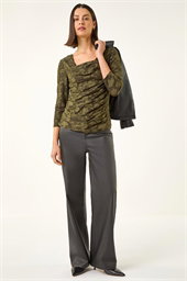 Cowl Neck Jacquard Stretch Top