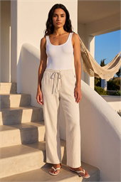 Elastic Tie Waist Linen Blend Trouser