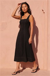 Petite Linen Blend Contrast Stitch Dress 
