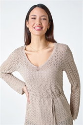 Pointelle Tassel Detail V-Neck Knit Top