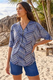Printed Zip Front Top