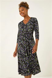 Abstract Crossover Stretch Midi Dress