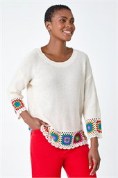 Floral Crochet Hem Cotton Jumper