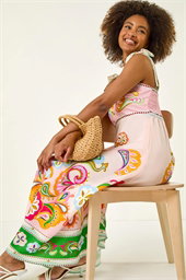 Abstract Print Strappy Midi Dress