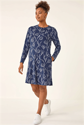 Floral Print Side Button Stretch Dress