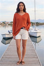 Ribbed V-Neck Boyfriend Jumper
