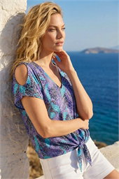 Burnout Print Tie Front Top