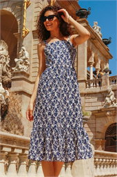 Broderie Detail Cotton Midi Dress