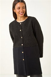 Collarless Contrast Button Knit Jacket