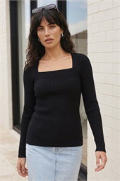 Square Neck Ribbed Knit Top