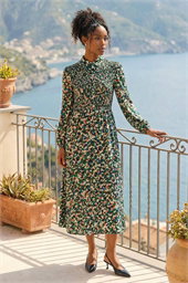 Speckled Print Shirred Midi Dress