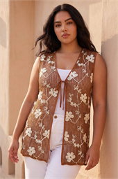 Curve Textured Tie Front Waistcoat