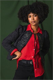 Quilted Velvet Trim Jacket