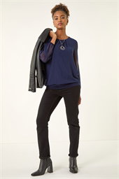 Chiffon Banded Hem Pleated Necklace Top