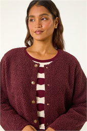 Collarless Contrast Button Knit Jacket